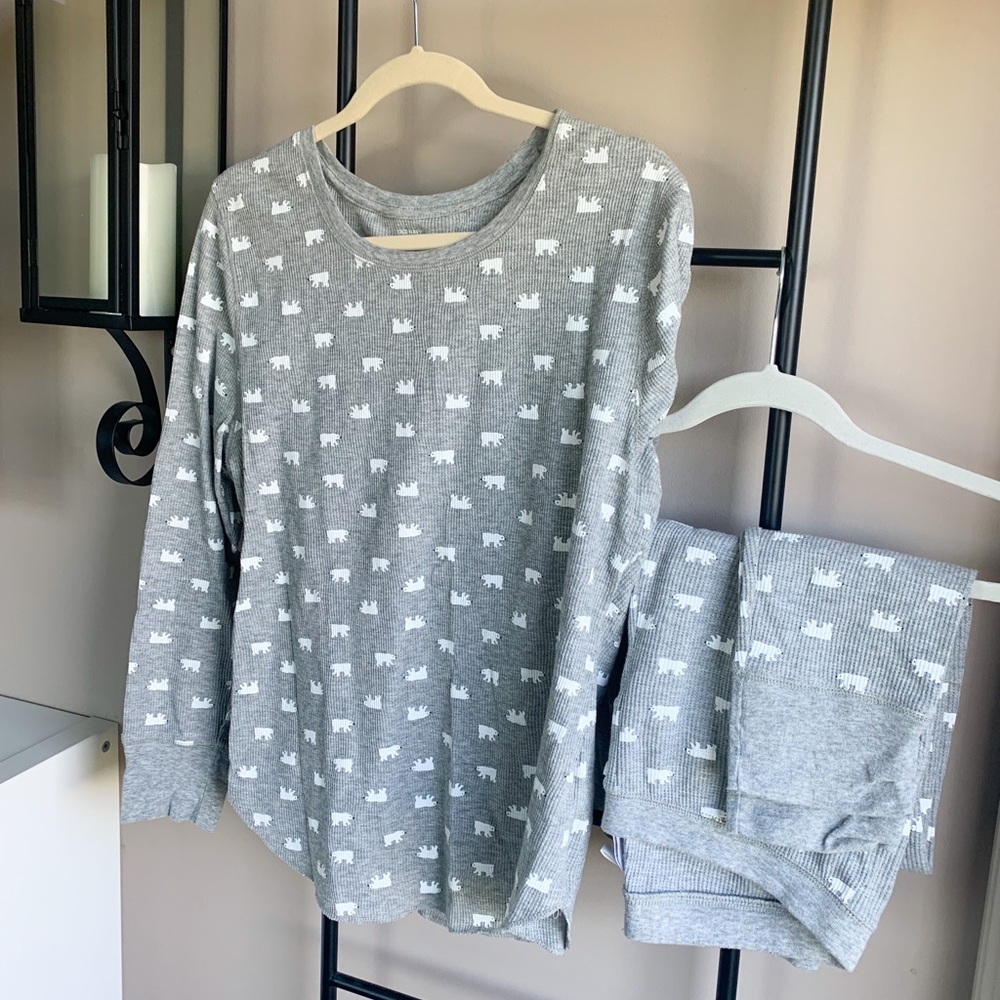 Matching Printed Thermal-Knit Pajama Set